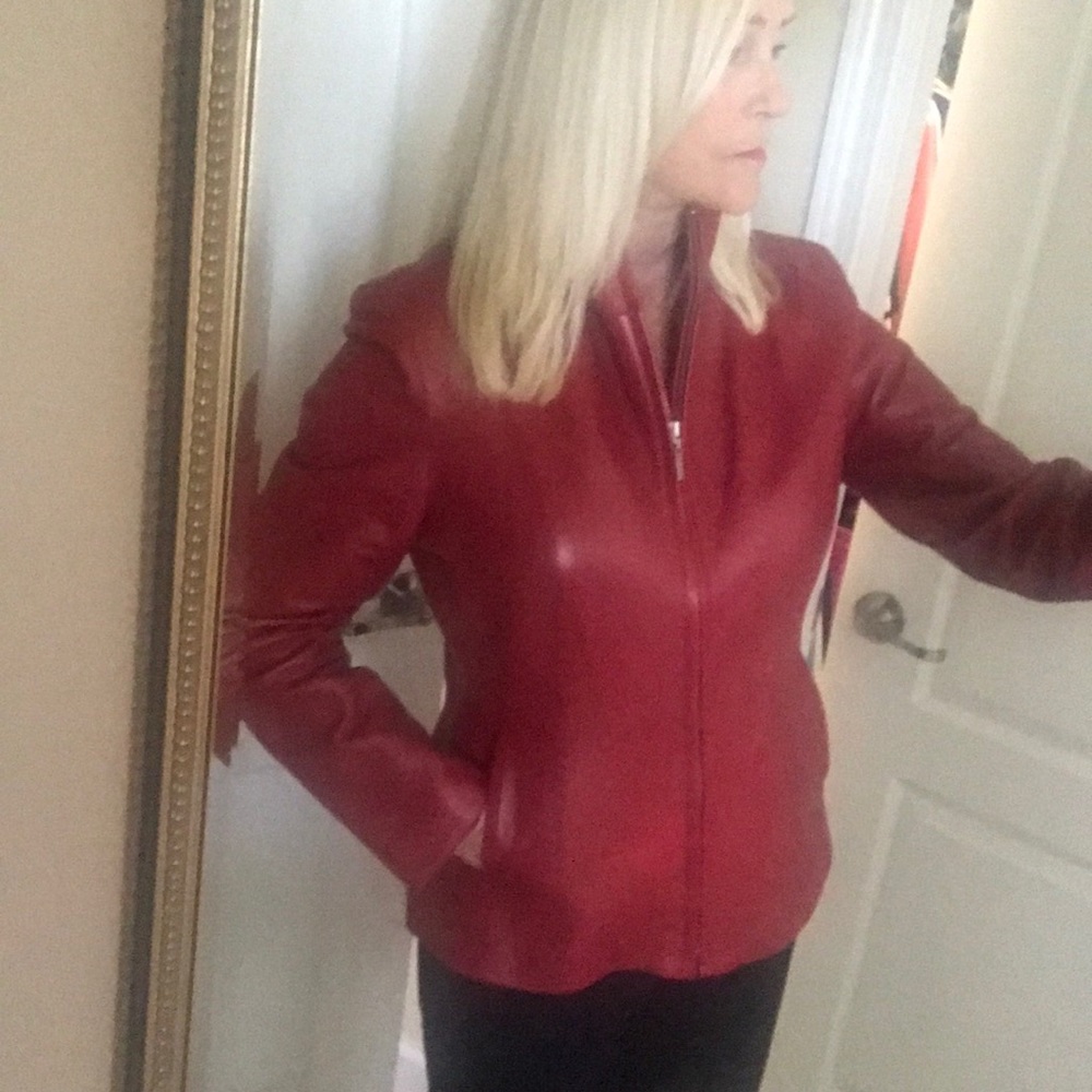 COLE HAAN Red Leather jacket